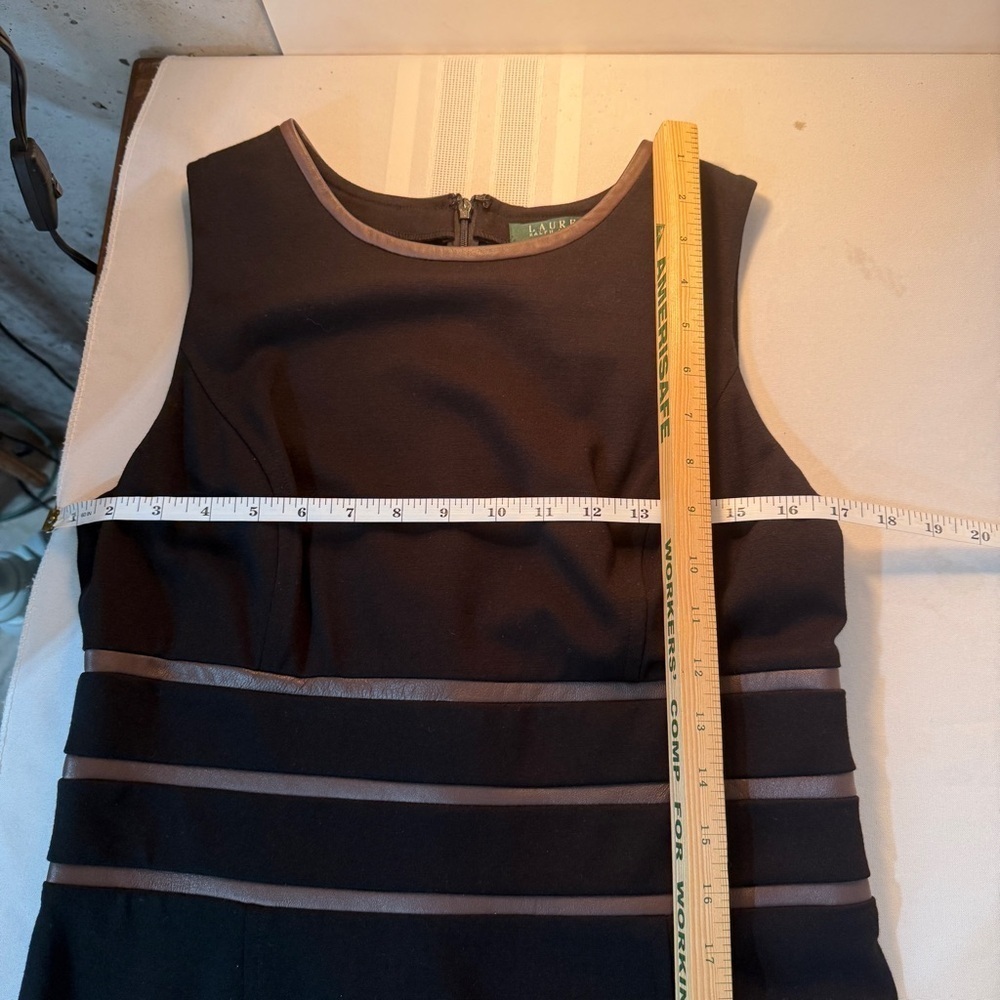Lauren Ralph Lauren Black Sheath Dress Size 10 |Sleeveless Midi Faux leather - Picture 8 of 10